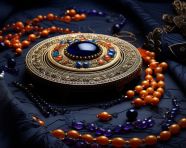 A colorful rangoli with two beads by the side, raksha bandhan stock photo, raksha bandhan vector illustration, raksha bandhan ai generator