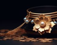 Gold necklace with flower and pearl, raksha bandhan stock photo, raksha bandhan vector illustration, raksha bandhan ai generator