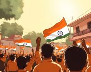 Flag day in india with children, independence day stock image, independence day ai prompt