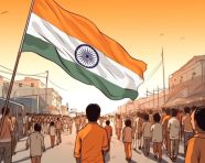 Inspiring image of children on flag day india, independence day stock image, independence day ai prompt