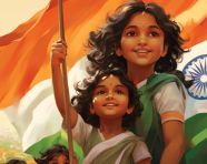Indian flag with kids, independence day stock image, independence day ai prompt
