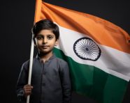 The young boy is holding an indian flag, independence day stock image, independence day ai prompt