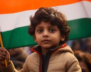 Little boy holding tricolor flag on the occasion of vijay diwas, independence day stock image, independence day ai prompt
