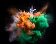 Flag of india in a powder explosion on a black background, independence day stock image, independence day ai prompt