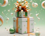 Gift box in vibrant colors and confetti, independence day stock image, independence day ai prompt