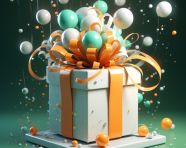 Estive gift box with colorful confetti, independence day stock image, independence day ai prompt