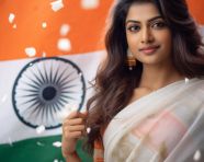 An indian woman is holding an indian flag, independence day stock image, independence day ai prompt