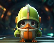 A green bird with an orange hat on its head, midjourney ai art, ai art, midjourney free prompts