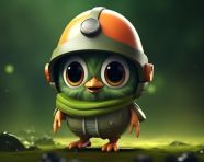 Bird in orange hat perched on branch, midjourney ai art, ai art, midjourney free prompts