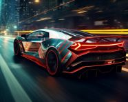 A lamborghini huracan is on a dark street in a city, midjourney ai art, ai art, midjourney free prompts