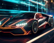 Lamborghini huracan in nighttime cityscape, midjourney ai art, ai art, midjourney free prompts