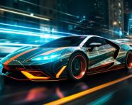 Lamborghini huracan glowing in the night, midjourney ai art, ai art, midjourney free prompts