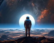 An astronaut stands in front of an earth and stars, midjourney ai art, ai art, midjourney free prompts