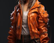 Female in orange jacket and jeans, midjourney ai art, ai art, midjourney free prompts