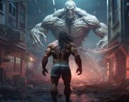 A bodybuilder is performing a light workout in a gym, midjourney ai art, ai art, midjourney free prompts