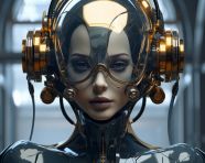 A futuristic face of a robot woman, midjourney ai art, ai art, midjourney free prompts