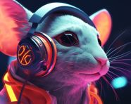 Neon glowing mouse with headphones, midjourney ai art, ai art, midjourney free prompts