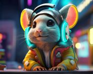 Colorful mouse with headphones, midjourney ai art, ai art, midjourney free prompts