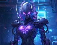 Cyberpunk robot with neon lights, midjourney ai art, ai art, midjourney free prompts