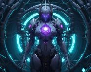 Futuristic robot in glowing armor, midjourney ai art, ai art, midjourney free prompts