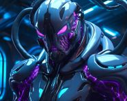 Automated robotic assistant with blue glow, midjourney ai art, ai art, midjourney free prompts