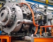 Steel parts manufacturing in modern metal workshop, assembly line car production, assembly line car manufacturing