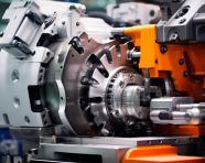 Steel parts manufacturing in high tech metal workshop, assembly line car production, assembly line car manufacturing