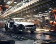 Automated car manufacturing, assembly line car production, assembly line car manufacturing