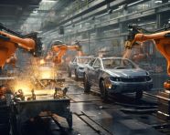Car manufacturing robots, assembly line car production, assembly line car manufacturing