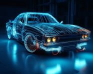 Wire car mesh 3d model, assembly line car production, assembly line car manufacturing