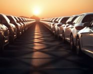 New cars ready for their first ride, assembly line car production, assembly line car manufacturing