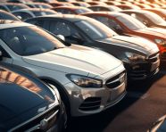 Lineup of cars ready for delivery, assembly line car production, assembly line car manufacturing