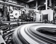 Factory floor in motion, industrial machinery stock images ai, midjourney prompt ideas