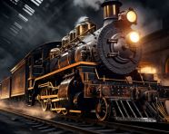 Steam locomotive with steam billow, industrial machinery stock images ai, midjourney prompt ideas
