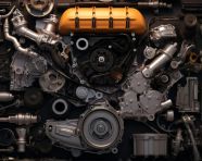 Car engine parts in grid layout, industrial machinery stock images ai, midjourney prompt ideas