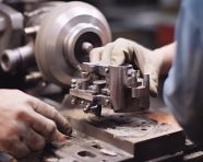 A close-up of a workers hands assembling a complex piece of machinery, industrial machinery stock images ai, midjourney prompt ideas