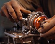 Hands at work on complex machinery, industrial machinery stock images ai, midjourney prompt ideas