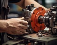 Close-up of hands assembling machine, industrial machinery stock images ai, midjourney prompt ideas