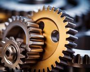 Close-up of machine gears in sharp focus, industrial machinery stock images ai, midjourney prompt ideas