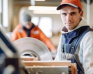 A portrait of a worker with a machine in the background the worker is looking directly at the camera, industrial machinery stock images ai, midjourney prompt ideas