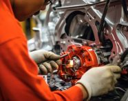 Close-up of hands installing car door, industrial machinery stock images ai, midjourney prompt ideas