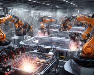 The assembly line is a hive of activity with robots moving parts and assembling cars, industrial machinery stock images ai, midjourney prompt ideas