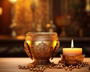 Candlelight on wooden table, diwali festival stock image, diwali festival ai prompt