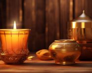 Golden candlelight on wood, diwali festival stock image, diwali festival ai prompt