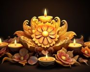 Diya lamp and candles in festive colors, diwali festival stock image, diwali festival ai prompt