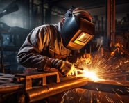 Robot arm welding metal, industrial machinery stock images ai, midjourney prompt ideas