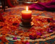 Lit candle with colorful decorations, diwali festival stock image, diwali festival ai prompt