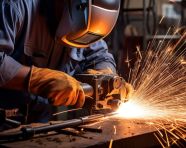 Bright and sharp welding sparks from robot arm, industrial machinery stock images ai, midjourney prompt ideas