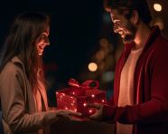 Couple holding gift box at night, diwali festival stock image, diwali festival ai prompt