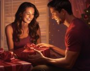 Couples with gifts looking at the presents and smiling, diwali festival stock image, diwali festival ai prompt